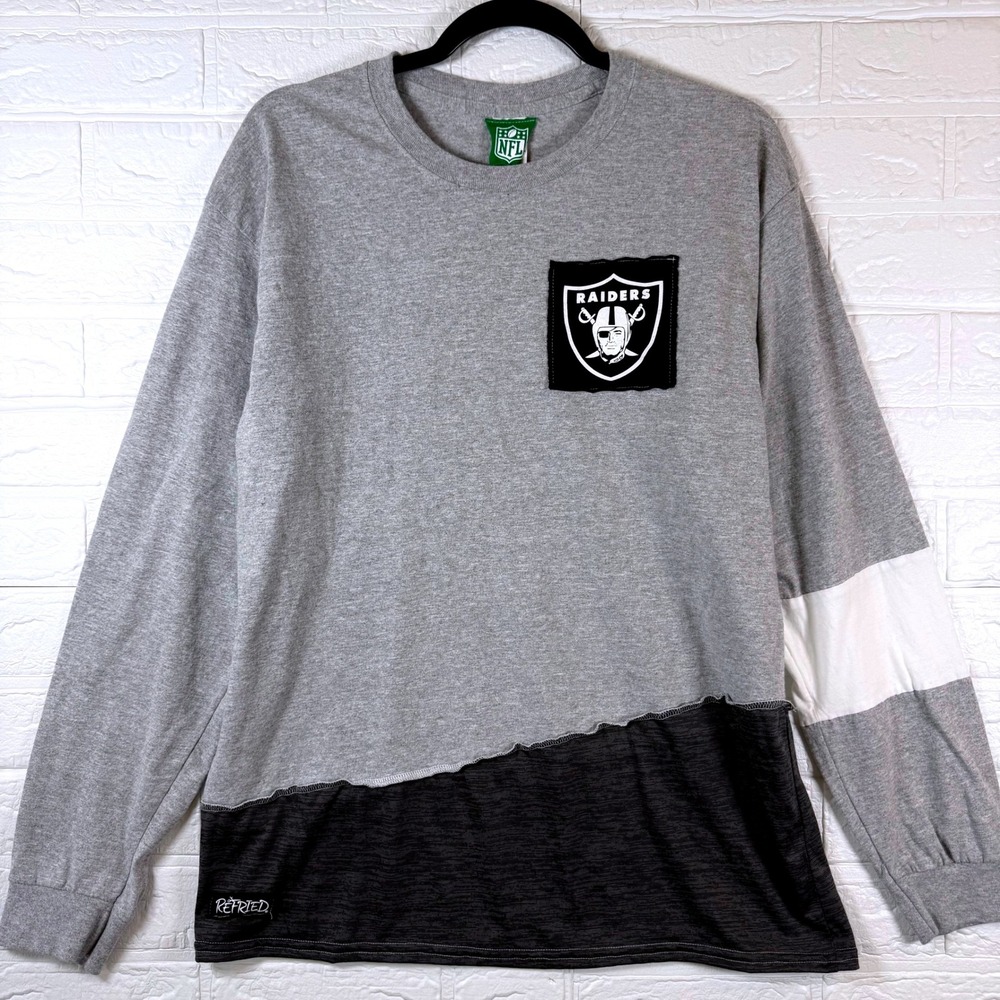 Refried Apparel NFL Raiders Shirt Mens L Gray Long Sleeve Colorblock Tee